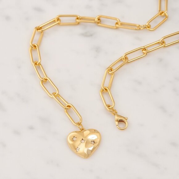 "Piper" Gold (or) Silver ✨ Heart Charm Paperclip Necklace - Picture 2 of 3